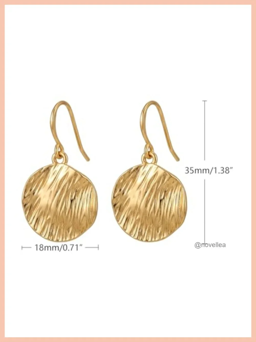 14K Gold Plated Drop Earrings Round Cubic Zirconia Hammered Disc Dangle Big